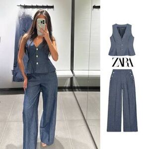 Zara Co Ord Set LINEN PEPLUM VEST and PANTS